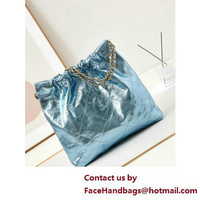 Chanel Crinkled Calfskin  &  Gold-Tone CHANEL 22 Medium Handbag AS3261 Metallic Blue 2025